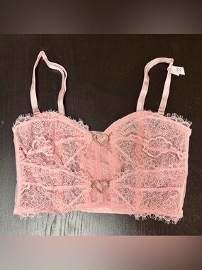 Victoria's Secret Pink Lace Bustier Bralette Corset Hearts Sexy Romantic XS